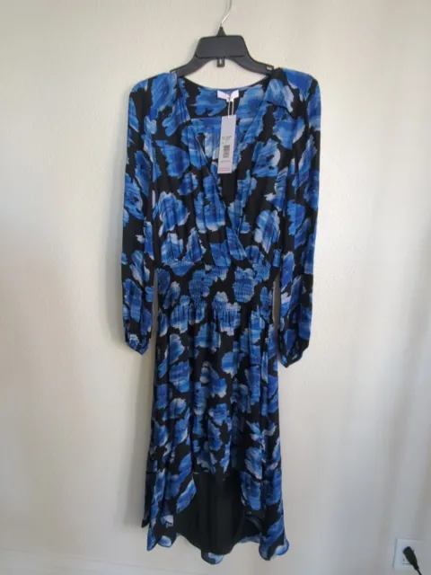 Parker Black And Blue Abstract Floral Hi Lo Dress MSRP: $378 Size S