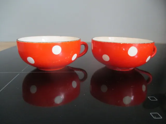 2 Tasses à thé / café  Digoin Sarreguemines  Rouge à pois blanc