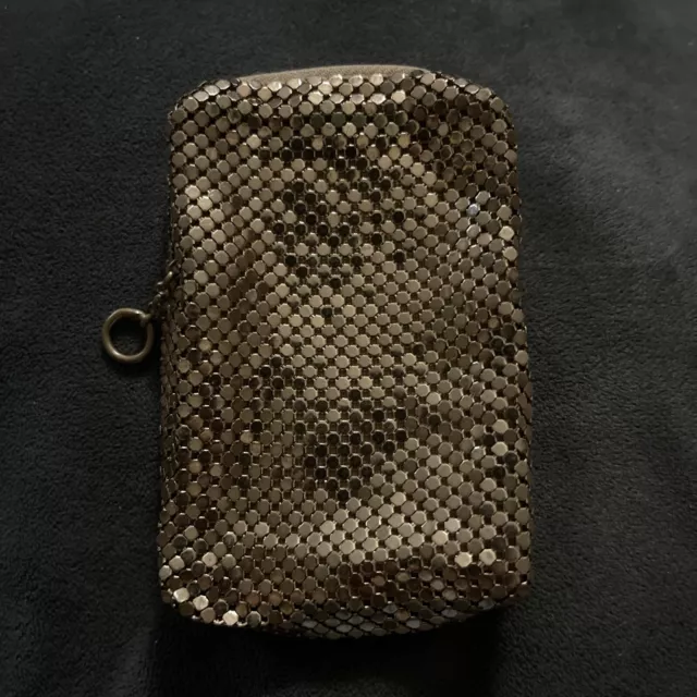 VTG Change Purse Gold Metal Mesh Coin, Card Unmarked  3.25”x2.5”x1” Zipper Top