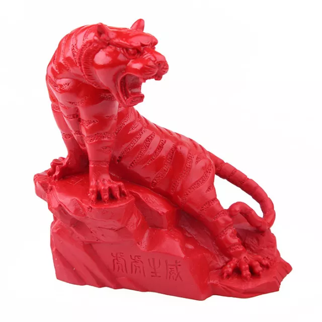 Chinese 100% Natural Cinnabar Red Jade Hand-carved Tiger Statue  LUGUO