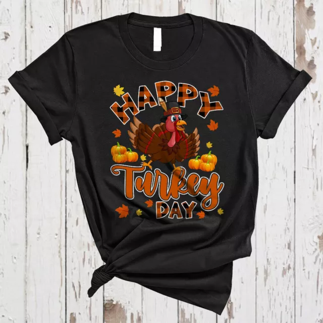 Happy Turkey Day Funny Thanksgiving Turkey Plaid Pumpkin Autumn Fall Leaf Shirt