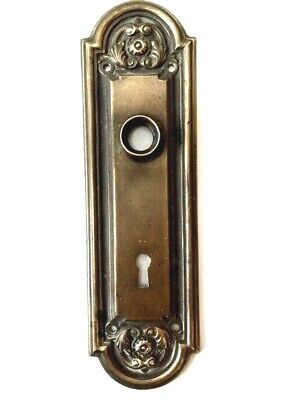 Antique Victorian Style Brass Plated Door Plate, Floral Scroll 8"x2 3/8" Keyhole