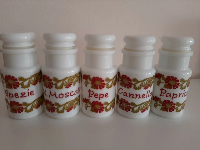 Contenitori Spezie Vintage Cervè Jar Milk Glass Made In Italy Anni 70