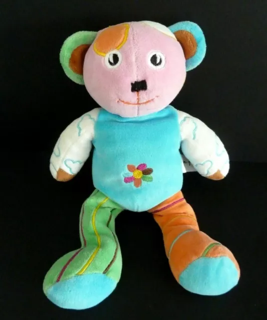 P. DOUDOU PELUCHE PETIT JOUR PARIS OURS BLEU ROSE ORANGE VERT FLEUR 28cm TTBE