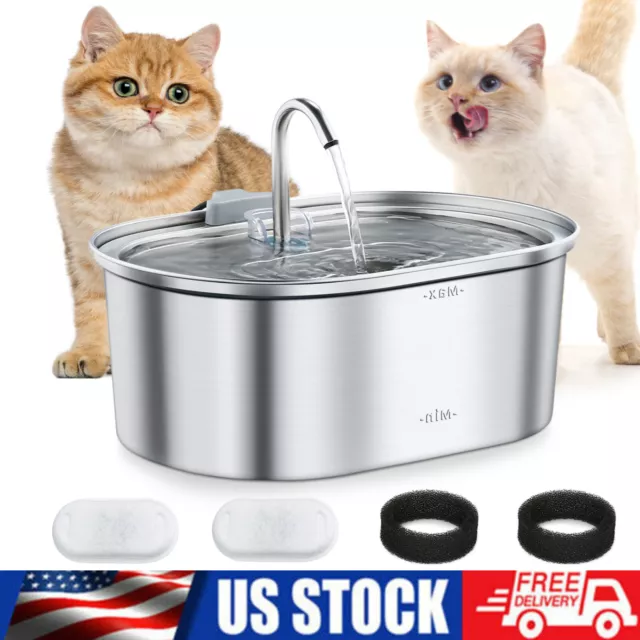 3.2L Cat Water Fountain Automatic Stainless Steel Pet Dog Fountain Water Bowl US