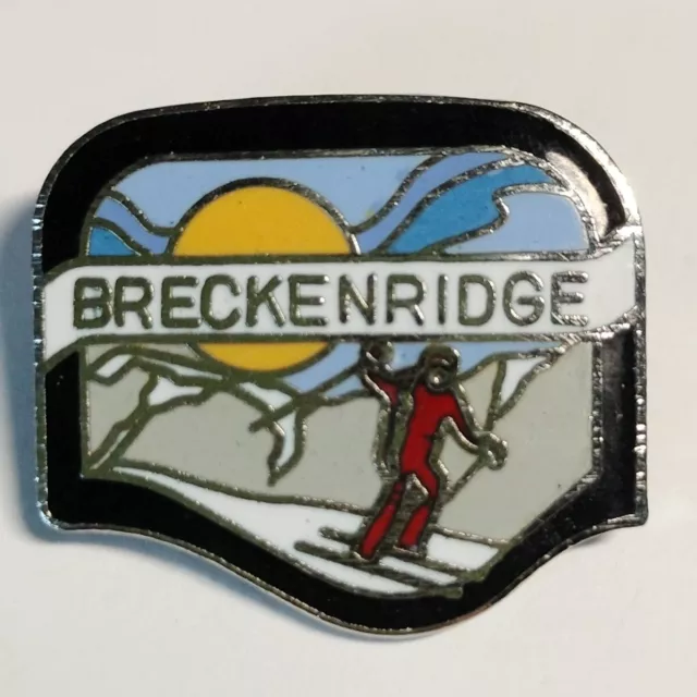 Vintage BRECKENRIDGE Ski Resort Souvenir Lapel Pin Metal Enamel ~ Skier Gift