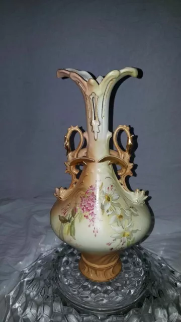 Robert Hanke Austria Porcelain Ewer Rare Pierced  2 Flying Dragon Handles Vase