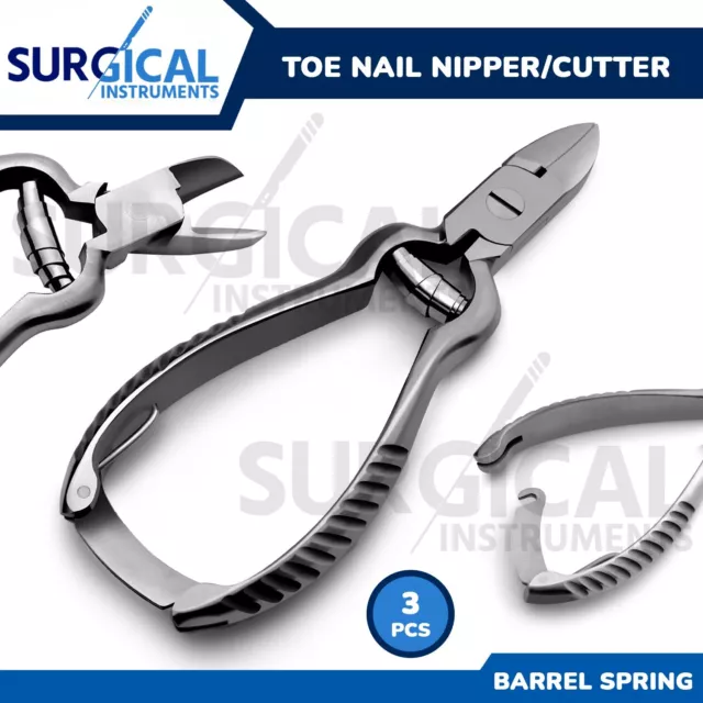 3 Pcs Toe Nail Nipper Clipper Cutter Stainless Steel Barrel Spring 5.5" German G