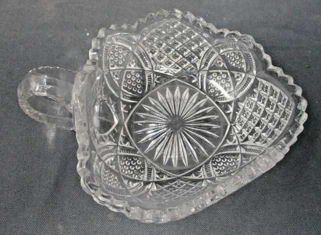 American Brilliant Cut Clear Glass Sawtooth Rim Candy/Serving Bowl w/Handle