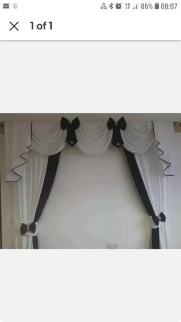 Swags And Tails+ Curtains White/ Blk+Bow Ties+T/B 90X65X72
