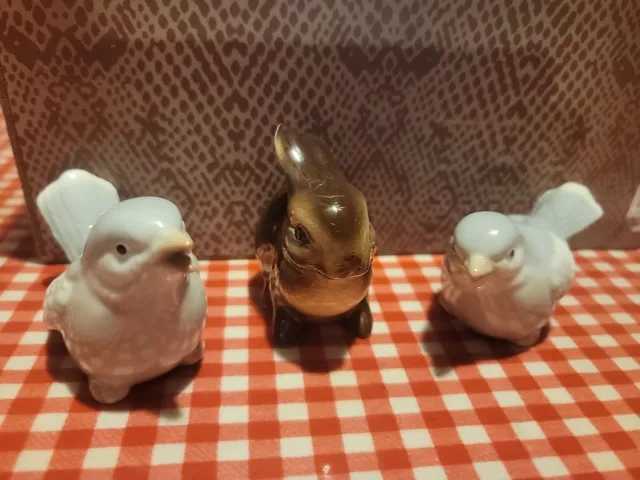 VINTAGE GOEBEL W GERMANY BUNNY RABBIT & 2 Bird Figurines Unmarked
