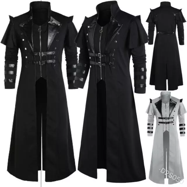 Men‘S Cloak Costume Jacket Retro Long Trench Cape Medieval Steampunk Frock Coat