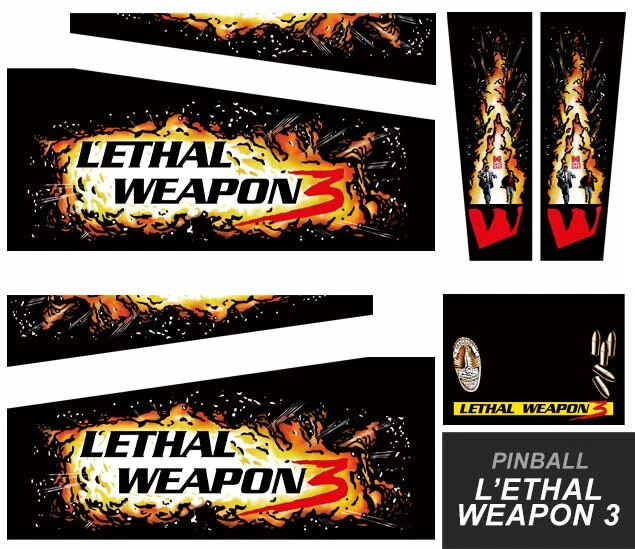 Alternative Pinball Cabinet Decal and Side Blades Set for Lethal Weapon  D E