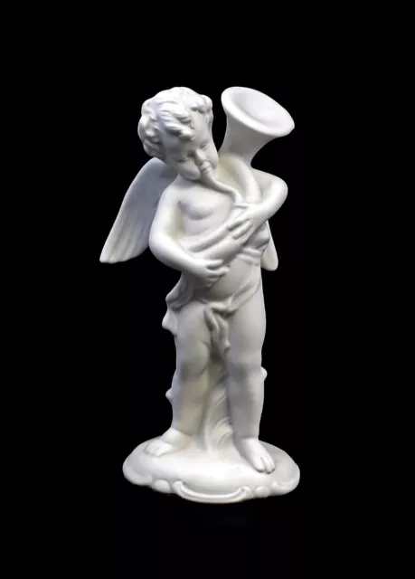 9942818 wagner&apel Porcelana Figura Ángel Putto con Cuerno Blanco H14cm