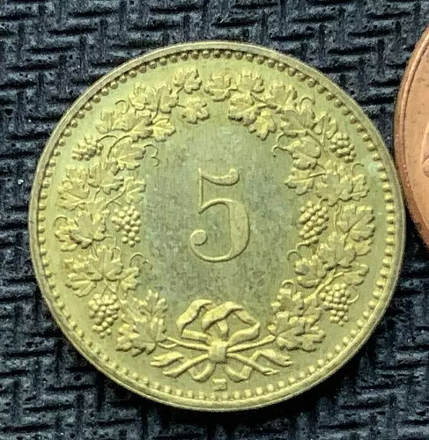 1986 Switzerland 5 Rappen Coin BU UNC  High Grade World Coin   #K1920