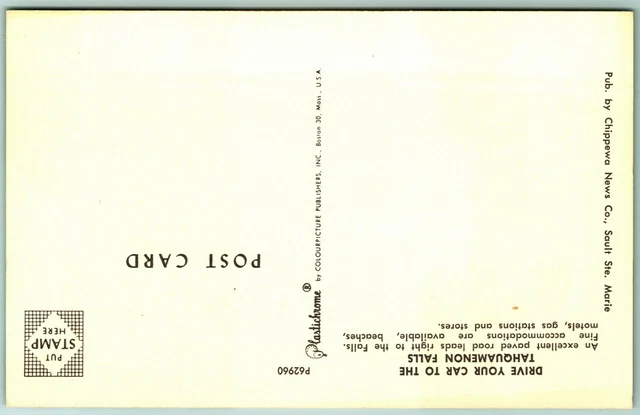 Dual  View Map Greetings Tahquamenon Falls Michigan MI UNP Chrome Postcard A11 2