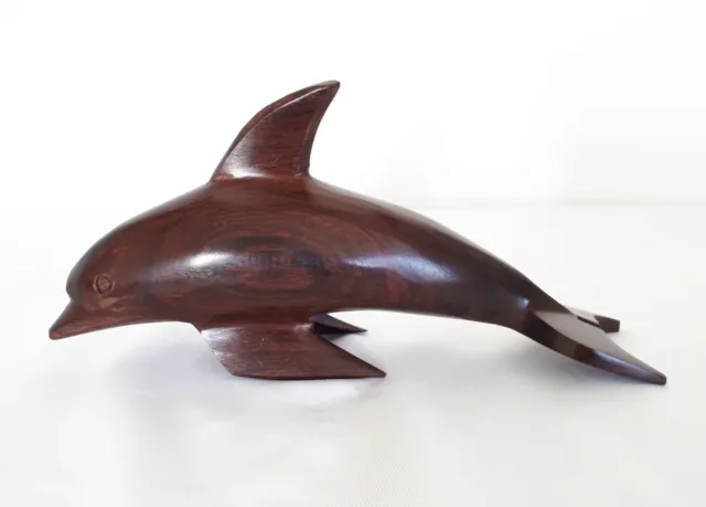 Vintage Hand Crafted Rosewood Ironwood Wood Dolphin Figurine Ornament