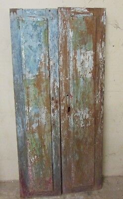Antique Pair Mexican Old--Primitive-Rustic-33x72-Barn Door-Turquoise-Heavy