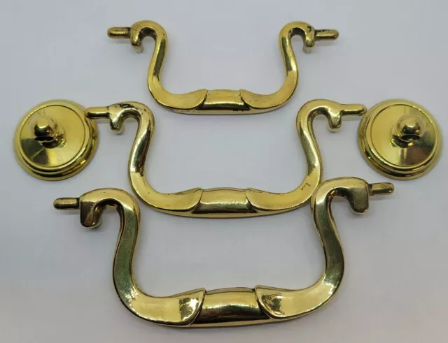 2.5, 3, 3.5" Centers ANTIQUED & Polished BRASS BAIL PULL Swan Neck mid  modern