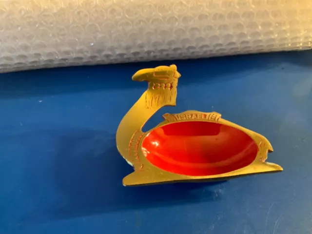 Camel Enamel Red Brass Ashtray Hakuli Made In Israel