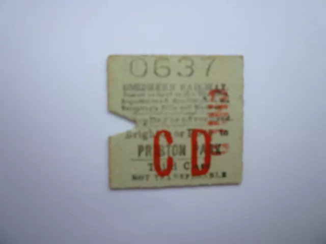 1949 Brighton or Hove to Preston Park Railway Station Childs BR ticket Halve