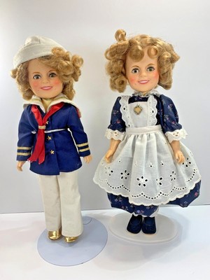 Vtg Ideal Shirley Temple Doll Lot of 2 Littlest Rebel & Sailor 1982 with Stands