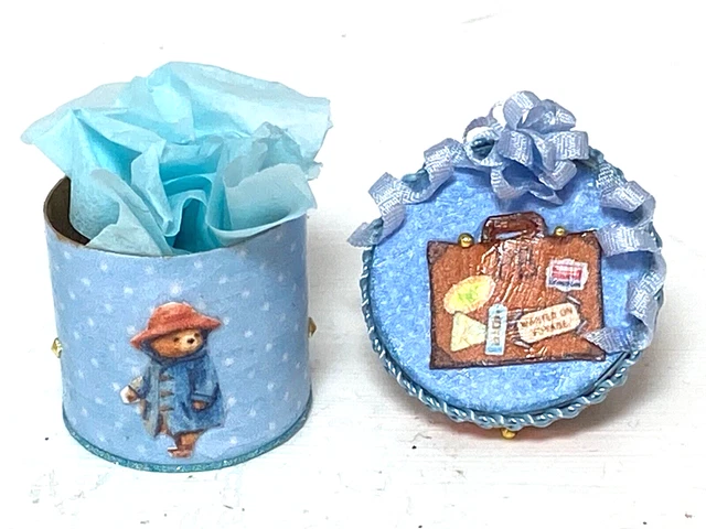 Artisan Paddington Bear Gift Box 1:12 Dollhouse Mini Signed OOAK  '23