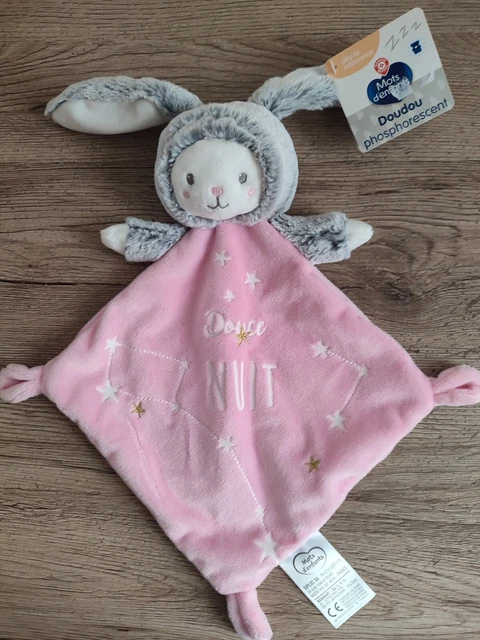 Doudou Plat MOTS D'ENFANTS Ours Déguisé en Lapin Rose Blanc Gris Douce Nuit neuf