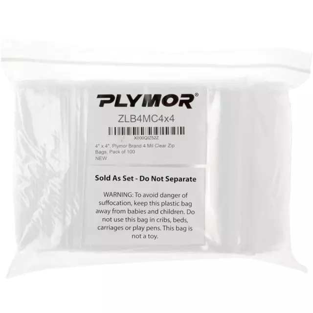 PLYMOR HEAVY DUTY Plastic Reclosable Zipper Bags, 4 Mil, 4 x 4 (Pack of ...