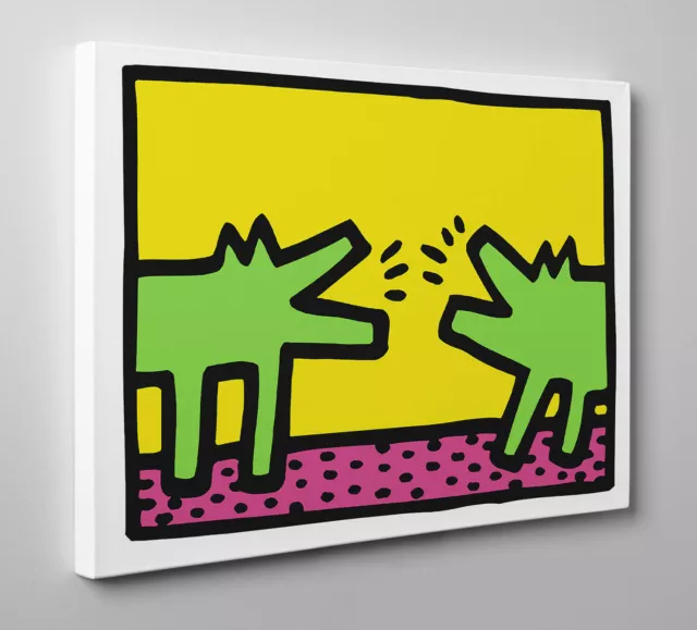 🐶 Quadro HARING Pop Shop Dogs Poster Stampa su Tela Vernice Pennellate 🎨