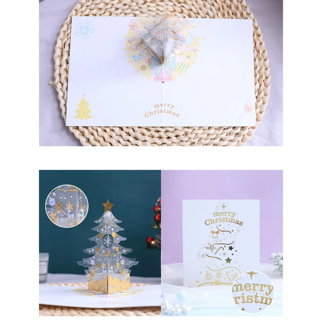 3D MERRY CHRISTMAS Pop Up Greeting Cards Xmas Tree Wishes Blessing ...