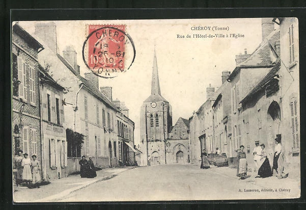 CPA Chéroy, Rue de l´Hotel de Ville à l´Église 1910