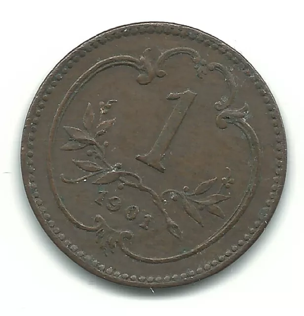 A  High Grade Au 1901 Austria 1 One Heller Coin-Jan251