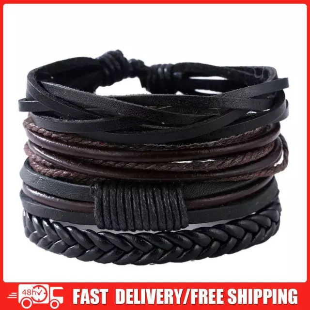 Man European Hot Retro Multilevel Cowhide Handmade Woven Bracelet