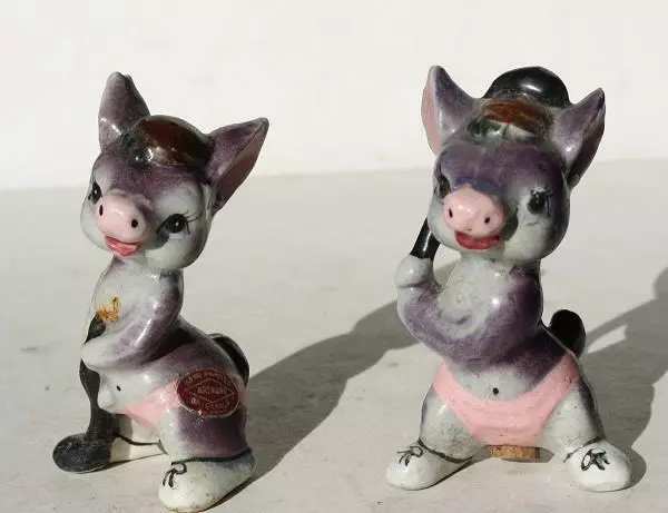 Donkey Figurines Golfing Ceramic Porcelain Hand Painted Made Japan Artmark S&P