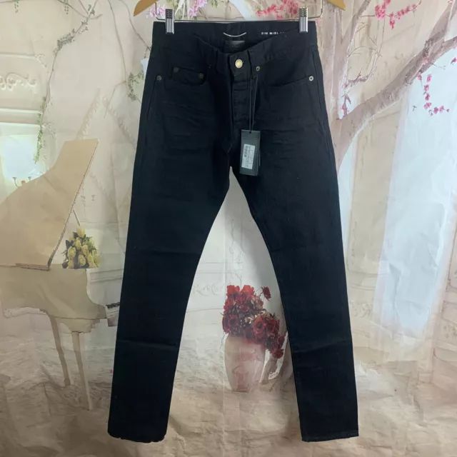 NEW SAINT LAURENT High Rise Skinny Jeans in Worn Black Size 26 2