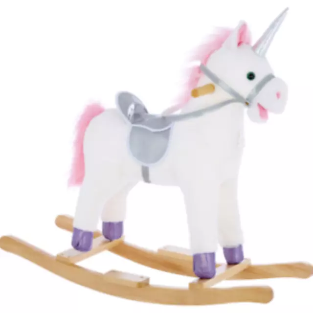 Unicorn Rocking Plush Horse Wooden Rid On Toy Children Kids Pink