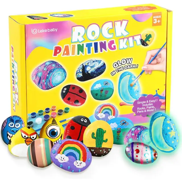 Lekebaby Stone Rock Painting Kit - Arts and Crafts for Kids - 12 Paints/ 6 Rocks