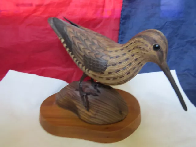 Very Fine Vintage 1976 Carved And Hand Painted Wood Shorebird By Tom Ahern