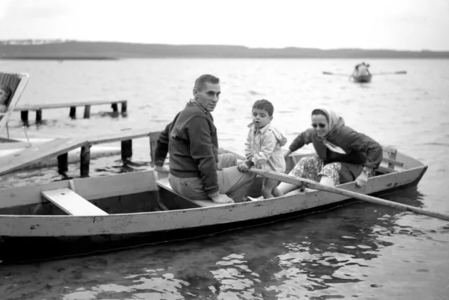 Family in a Lake Boat - Antique Photo Negative Year 1950