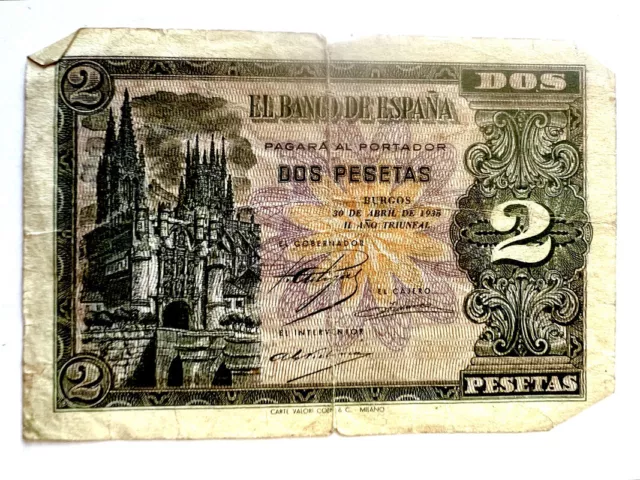 Billete Dos 2 Pesetas Burgos 1938 Perfecto Banco De España