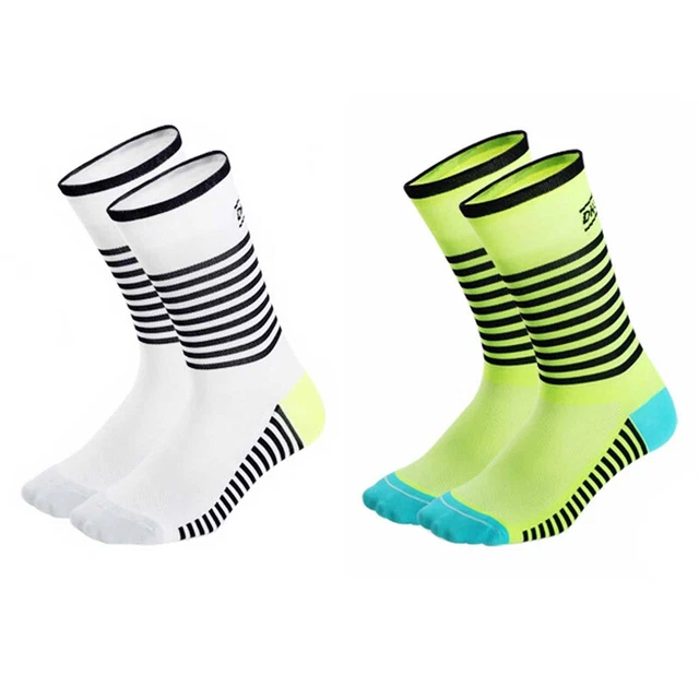 2 Pairs Cycling Socks Riding Bicycle Bike Sports Ankle Socks XC MTB White Green