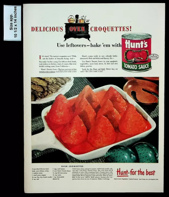 1948 Hunt's Tomato Sauce Can Oven Croquettes Recipe Vintage Print Ad 28409