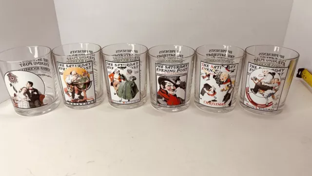 Norman Rockwell Saturday Evening Post Low Ball Tumblers. Vintage Set Of 6