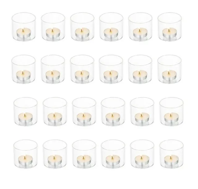 Set Of 12 Circle Tea Light Pillar Candle Holders Modern Clear Glass