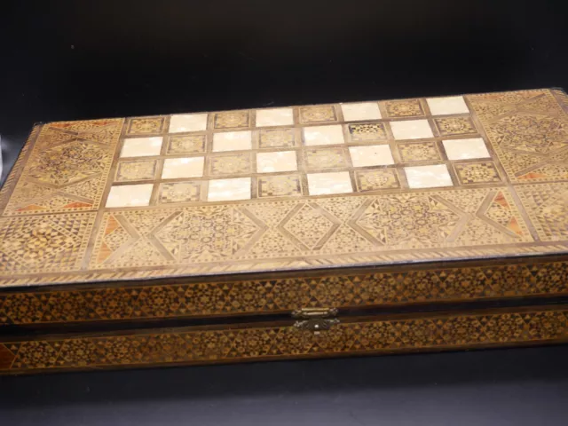 Spielbrett Schach Backgammon Intarsien Perlmutt Kasten Holz Handgemacht Chess