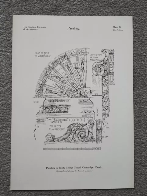 Verkleidung in Trinity College Kapelle, Cambridge - antiker Druck - 1928