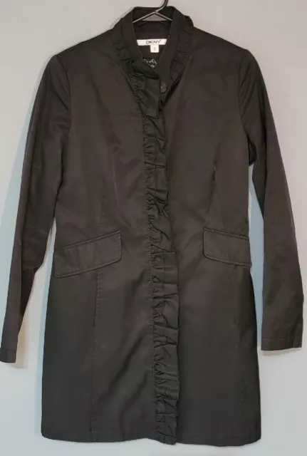DKNY WOMEN’S BLACK Cotton Polyester Full Length Long Coat Ladies Size ...