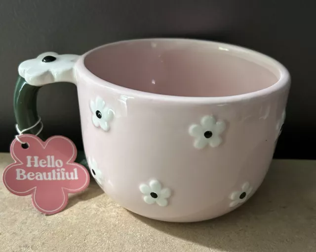 Garden of Daisies Coffee Tea Mug Cup 18 Oz Ceramic Soft Pink by Sunday Morning