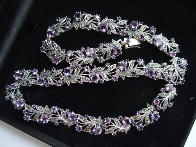 Collier 925 Silber 110 Amethysten 416 Markasiten Juwelo Neu Zertifikat 38,201ct 3